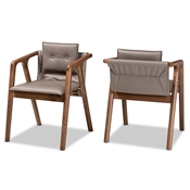 Baxton Studio Marcena Mid-Century Modern Grey Imitation Leather Upholstered and Walnut Brown Finished Wood 2-Piece Dining Chair Set